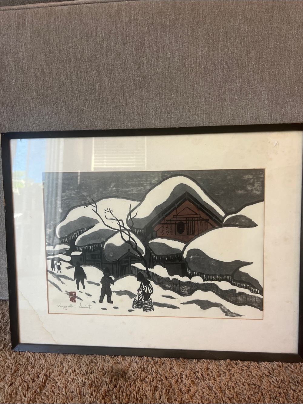 Vintage Original Kiyoshi Saito Woodblock Print in Winter